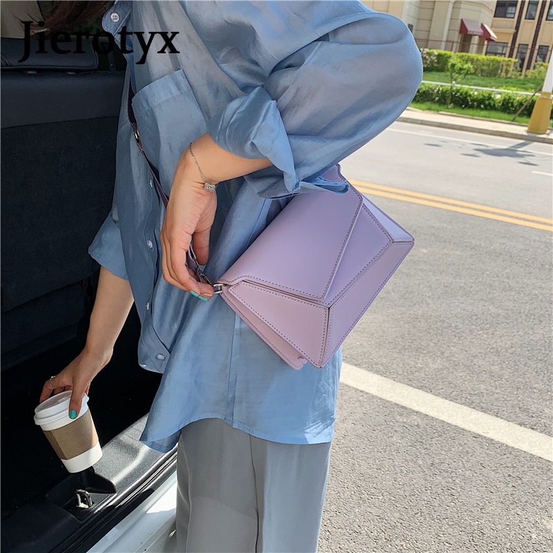 JIEROTYX Luxury Brand Square Women Crossbody Bag Leather Irregular Geometric Bag Casual Female Shoulder Bag