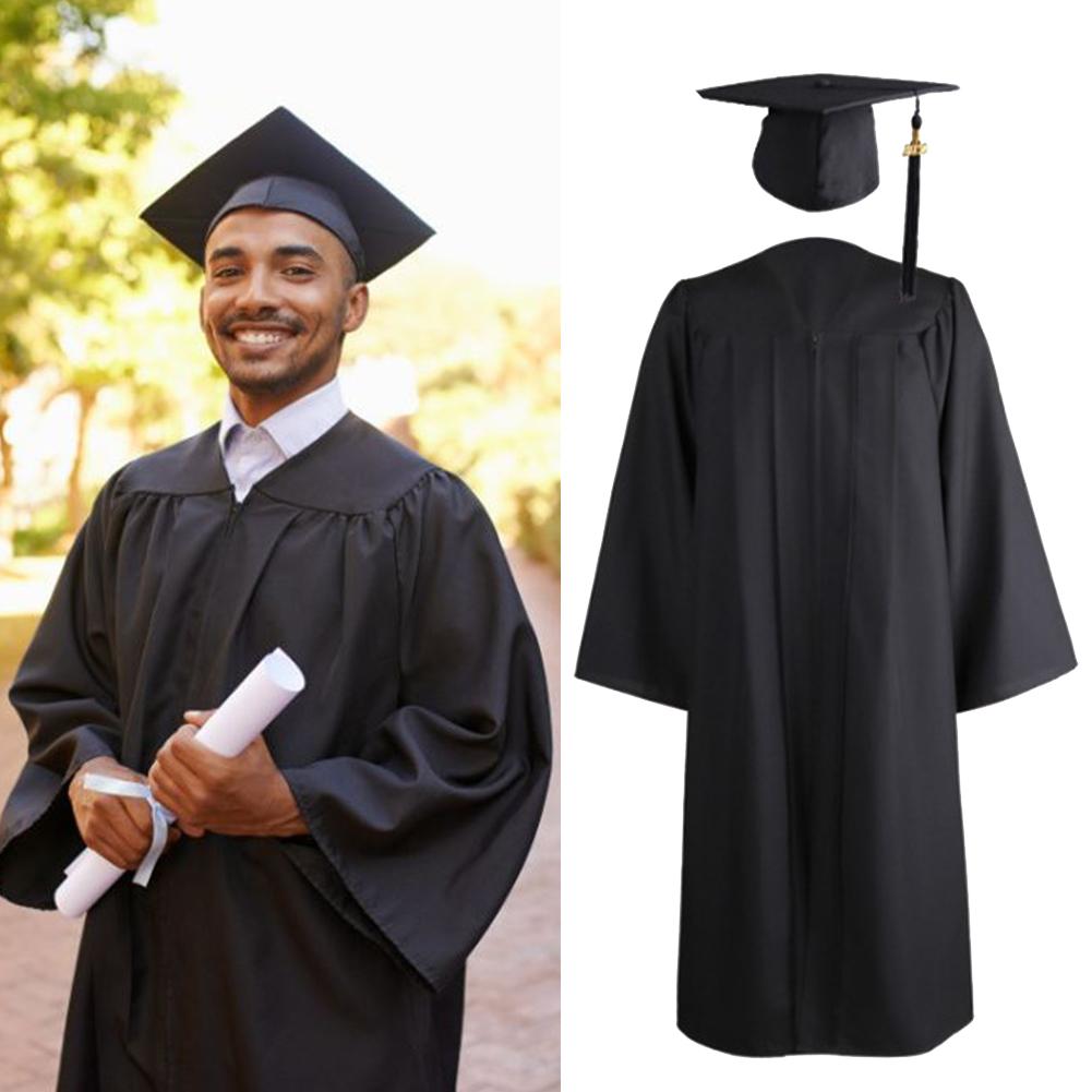 1 stk universitetseksamen kjole studerende uniformer klasse hold slid kjole bachelor kapper + hat sæt akademisk kjole til voksen