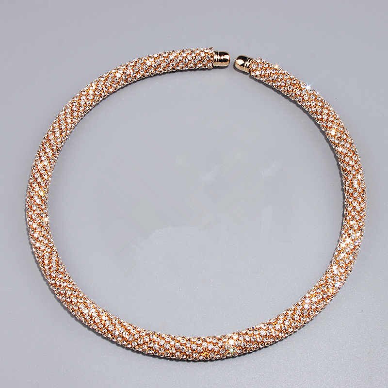 Disign Luxe Maxi Crystal Kraag Ketting Goud/Zilver Plated Rhinestone Draaimomenten Choker Kettingen Voor Vrouwen Bruiloft Sieraden: Gold Collar