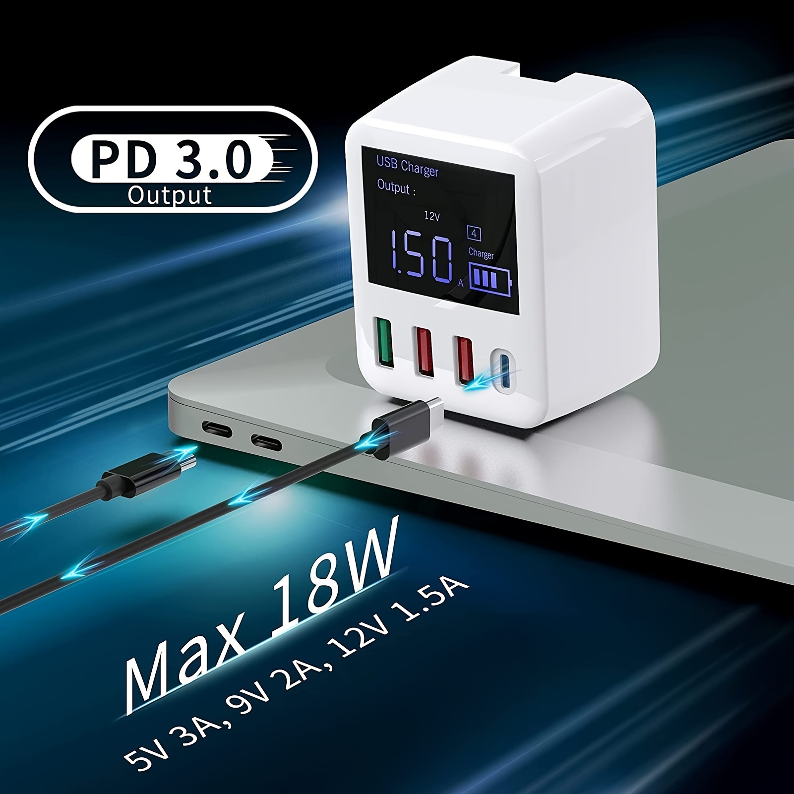 40W 4-poorts USB C-laadstation voor meerdere apparaten, PD 20W snellader en QC 3.0 voor Apple en andere USB-apparaten Wit