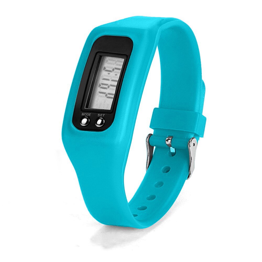 Children Silicone Digital LCD Pedometer Distance Calories Counter Sport Watch: Sky Blue