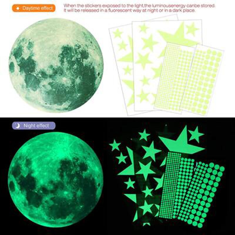 Lichtgevende Maan 3D Muursticker Voor Kinderkamer Woonkamer Slaapkamer Decoratie Thuis Decals In De Dark Glow Muurstickers