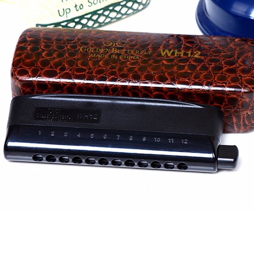 GOLDEN BUTTERFLY 12 Hole Chromatic Harmonica Black Wind Musical Instrument Mouth Organ