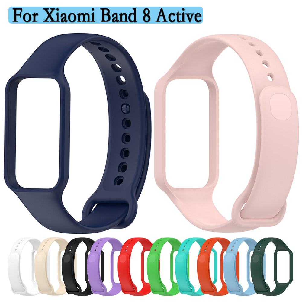 2 In 1 For Xiaomi Band 8 Active Watchband Durable and Soft Silicone Strap With Frame Protector Shell