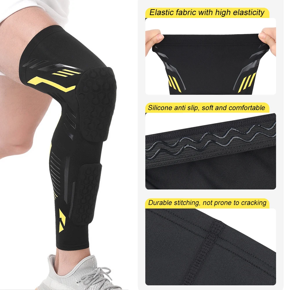 1 Stück gepolsterte Knie-Kompressionshülsen, lange Beinmanschette, Wadenschutz für Höhle Sport – FußBall-Knieschützer, Schienbeinstütze für Erwachsene und Jugendliche
