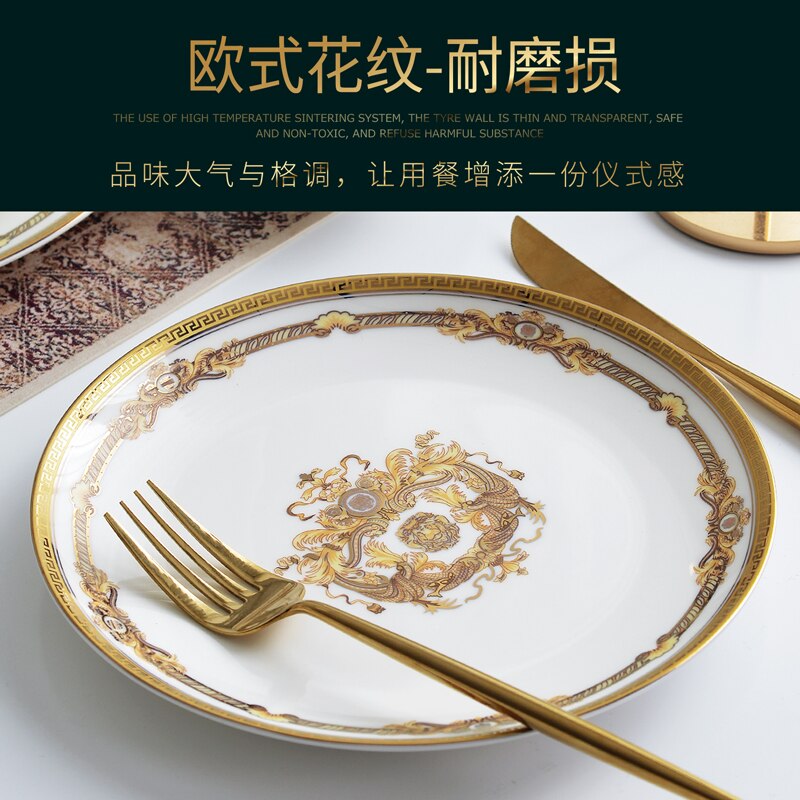 Vajilla China de hueso para el hogar, platos planos y grandes de 8 pulgadas, europeos poco profundos, platos occidentales de 10 pulgadas