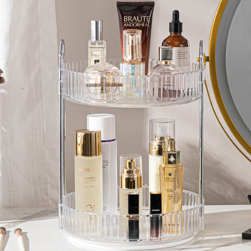 Rotating Makeup Organizer for Vanity 3 Tier Skincare Organizers Large Storage Bathroom Countertop Clear Cosmetic Holder Dresser: MULTI
