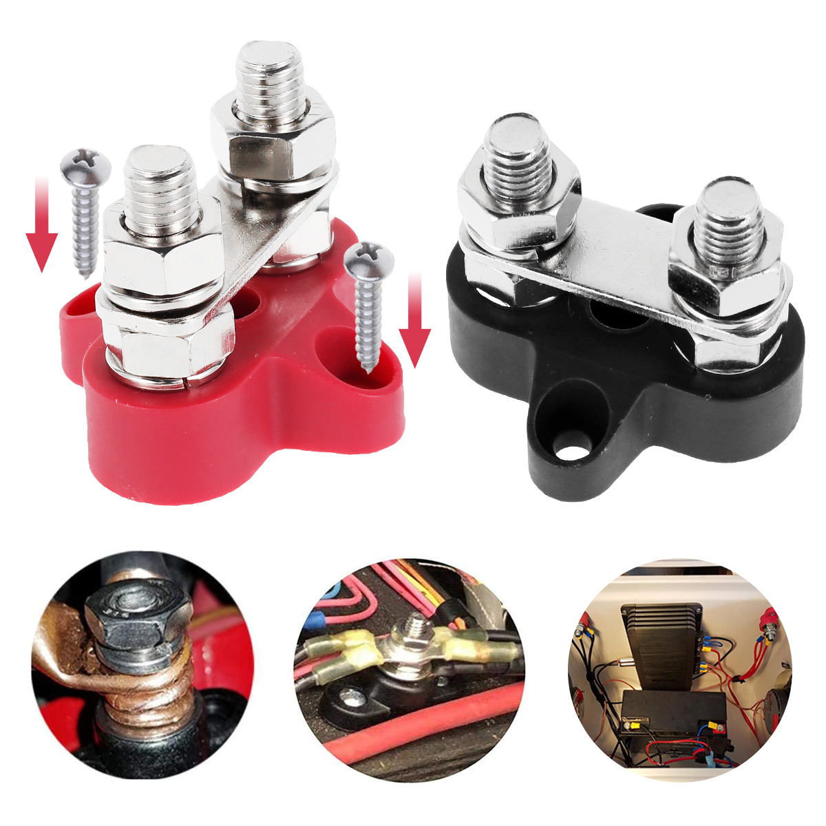 2Pcs Bus Bar Terminal Block 5/16Inch M8 DC 48V Power Junction Block Power Distribution Block Dual Power Stud for Truck RV Boat
