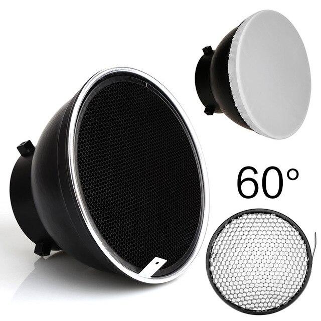 Reflector estándar de 7 pulgadas, difusor de 18cm con rejilla de nido de abeja de 10/20/30/40/50/60 grados, para flash estroboscópico de luz de estudio de montaje Bowens: 60 degree