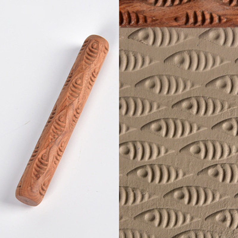Aardewerk Gereedschap Houten Embossing Stick Patroon Rolling Klei Pin Houten Hand Roller Klei Stempel Klei Patroon Roller: Small fish