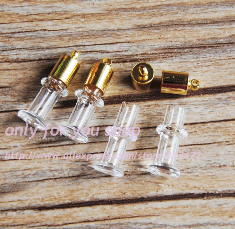 XCDIY 5set/lot 5mm inner diameter glass Vial Pendant gold metal cap DIY miniature glass vial pendant wish bottle: Silver Plated