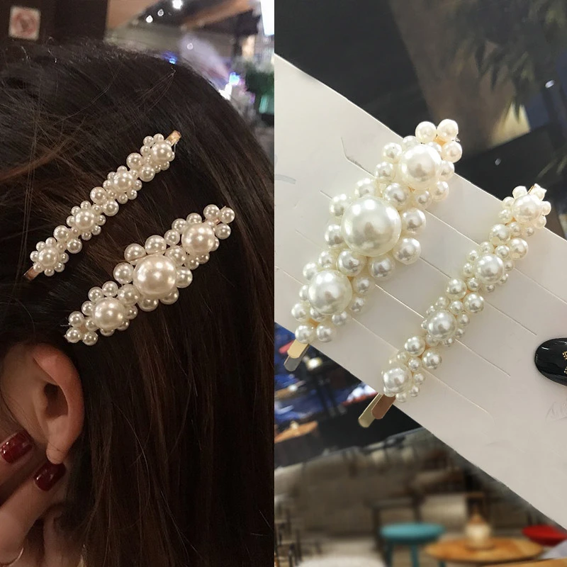1einstellen Handgemachte Perlen Haar Clips Stift für Frauen Geometrische Blume Barrettes Headwear Mädchen Süße Haarnadeln Haar Zubehör: dunkel Grau