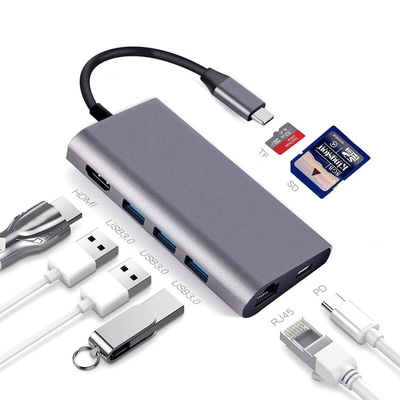 Type C To HDMI Hub 8 In 1 USB C Docking Station 3 Port USB 3.0 PD Fast Charging with SD TF Card Reader for Lenovo Dell MacBook