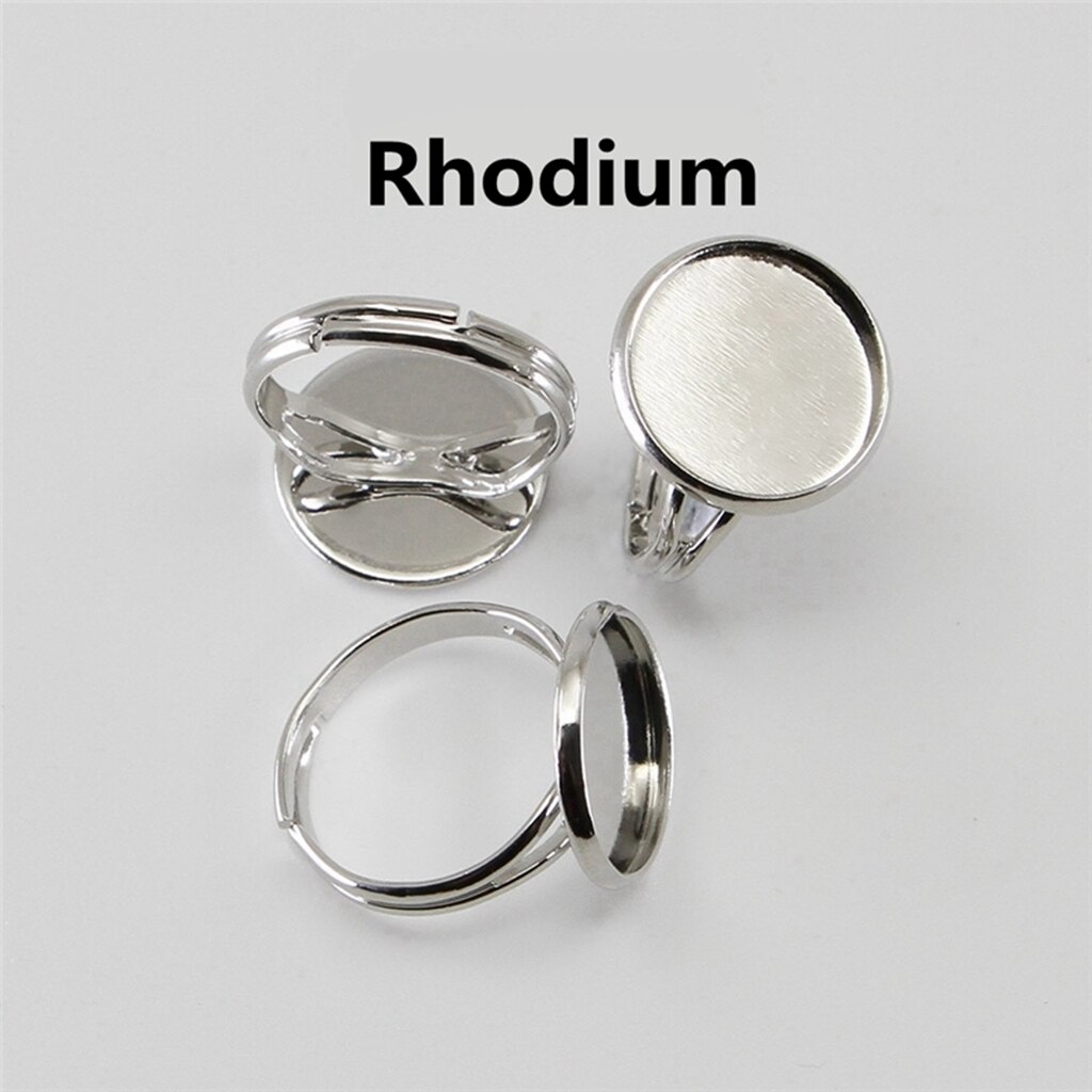 10Pcs/lot 12mm Adjustable Ring Settings Base Findings DIY Accessories Glass Cabochons Tray For Jewelry Making: Rhodium