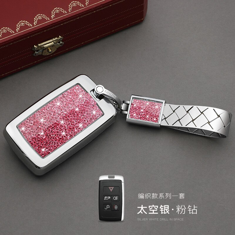 Car Remote Diamond key case key Cover For Land Rover Range Rover Evoque Discovery Sport 5: silver set 02