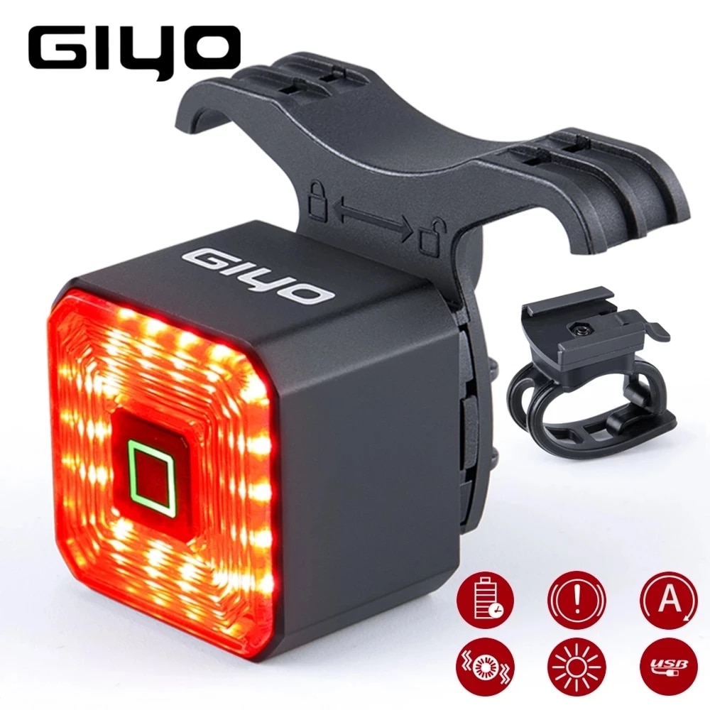GIYO – feu arrière de vélo intelligent, feu de Stop, LED arrière Rechargeable, USB, sécurité IPX6-Waterproof