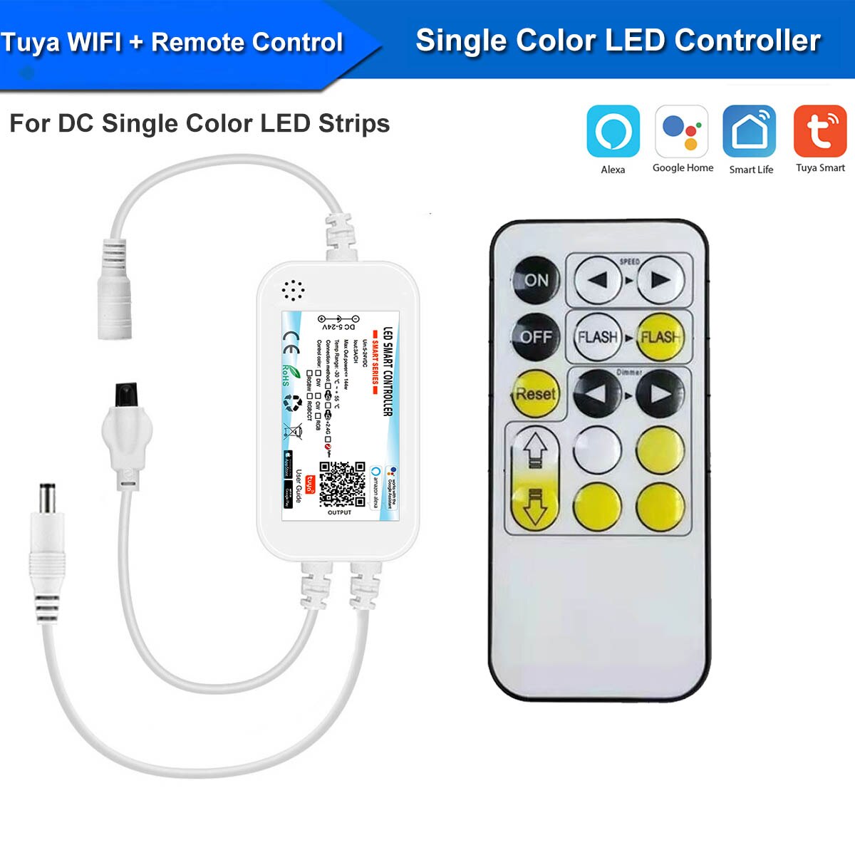 tuya Mini Monochrome wifi dimmer Controller Led Dimmable 5050 Strip Lights Controller Smart life App Switch For Echo Google Home: With Remote