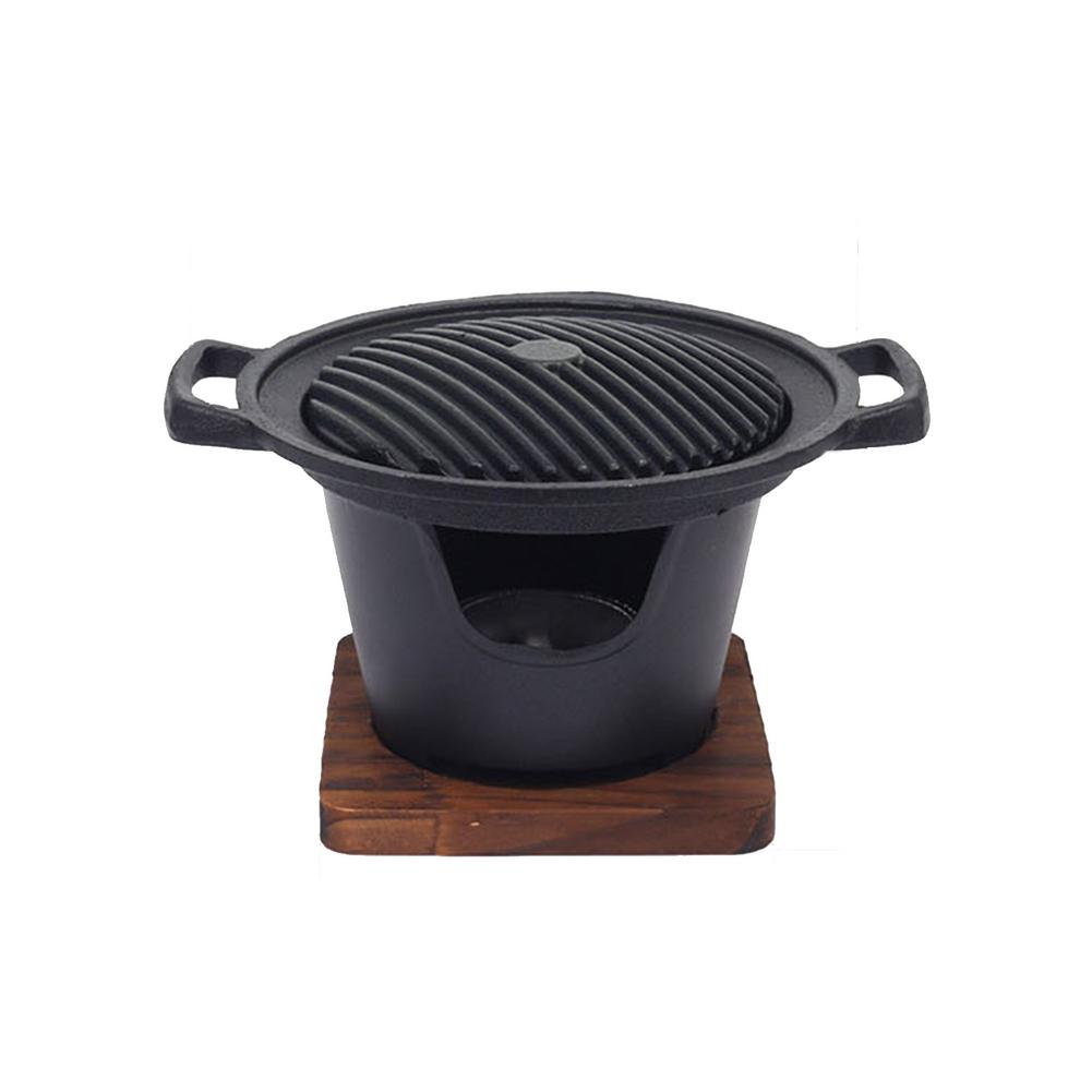 Portable 7inch Mini D Yakiniku Grill with Wooden Trivet and Burner convenient store and carry for Outdoor Camping Hiking Barbecu: B