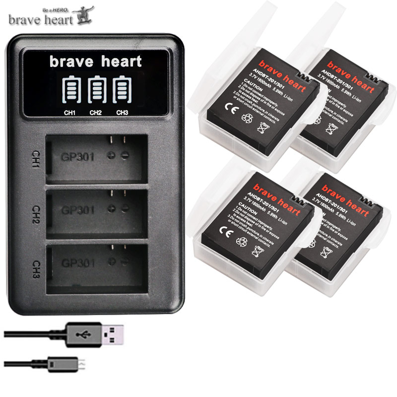 Hoge Capaciteit Bateria Hero 3 Gopro Hero3 Batterij + TYPE-C Usb Charger + Battery Case Voor Gopro Go Pro Hero 3 3 + Camera Accessoires