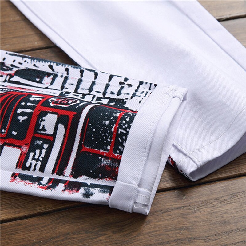 Männer Kleidung Jeans Homme Schlank strecken Gerade Denim Hosen Weiße Jeans Männer Zerrissene Elastische Dünne Mens Motorrad Männer Jeans