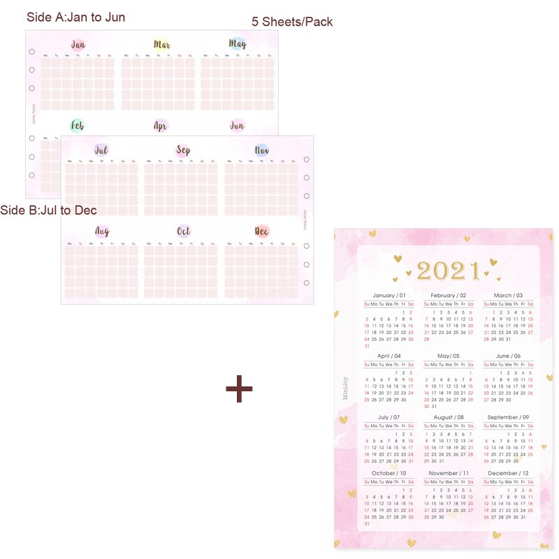Fromthenon Pink Cute Monthly Planner Inserts A5A6A7 Notebook Refill Filler Papers 2022 Agenda Planner School Stationery: With calendar 2021 / A6