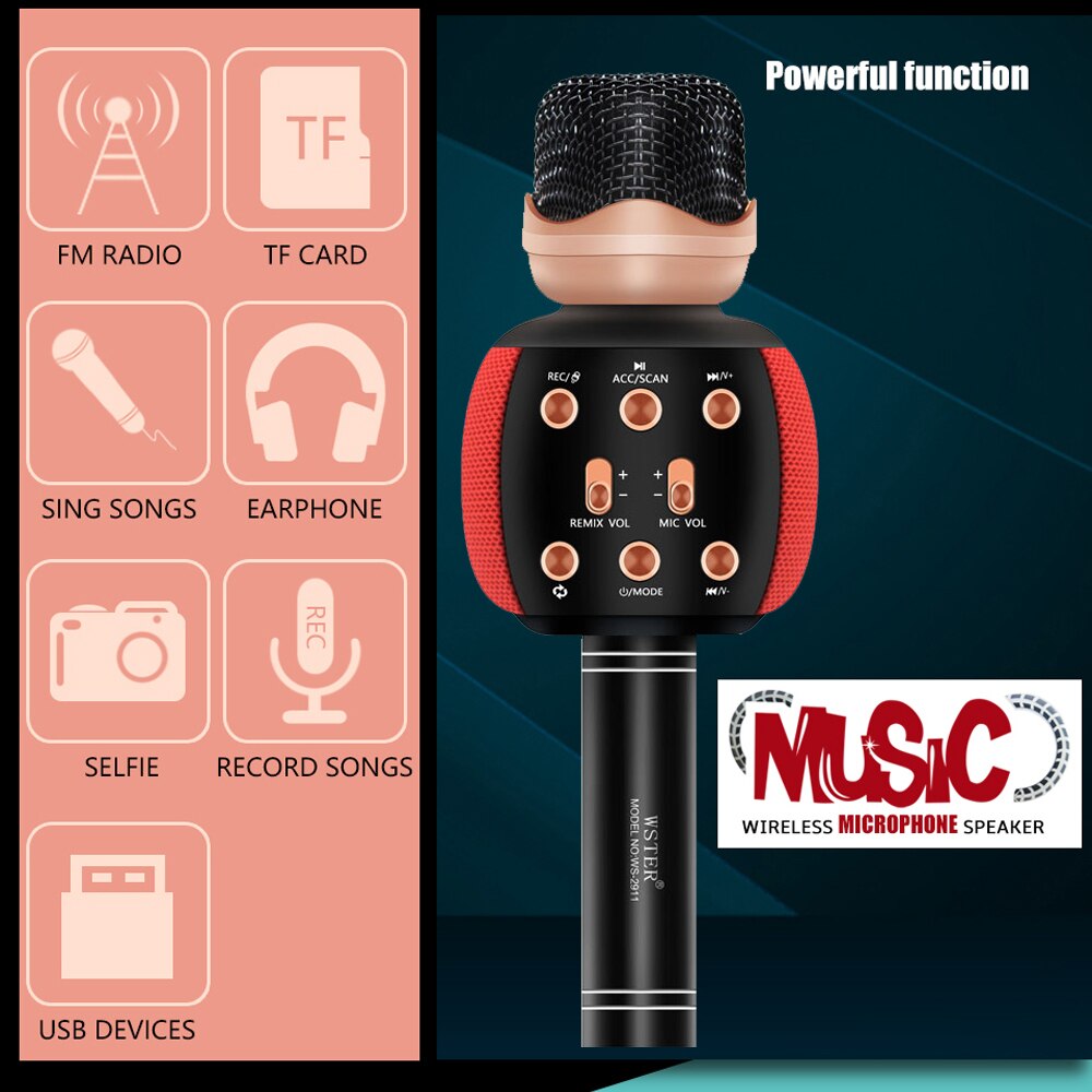 WSTER Version Bluetooth Karaoke Microphone Wireless Speaker Handheld Player Magic Voice Record Music Mic PK WS-858