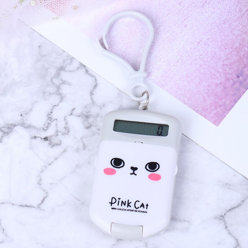 Kawaii mini lommeregner bærbar ciffer lommeregner 8 display tegneserie søde nøglering lommeregner kontorartikler lommestørrelse: Hvid