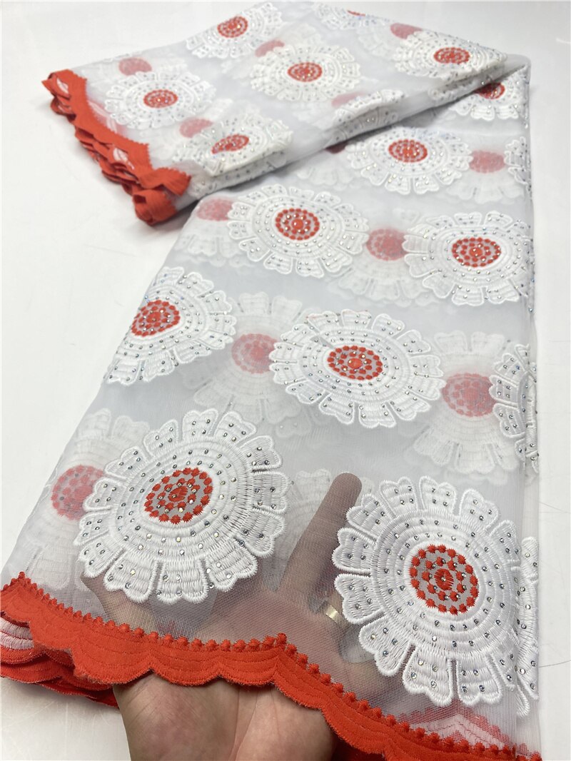 Latest Embroidery French Tulle Lace Fabric With Stones Pure White African Lace Fabric For Wedding Party Sewing YA3652B-2