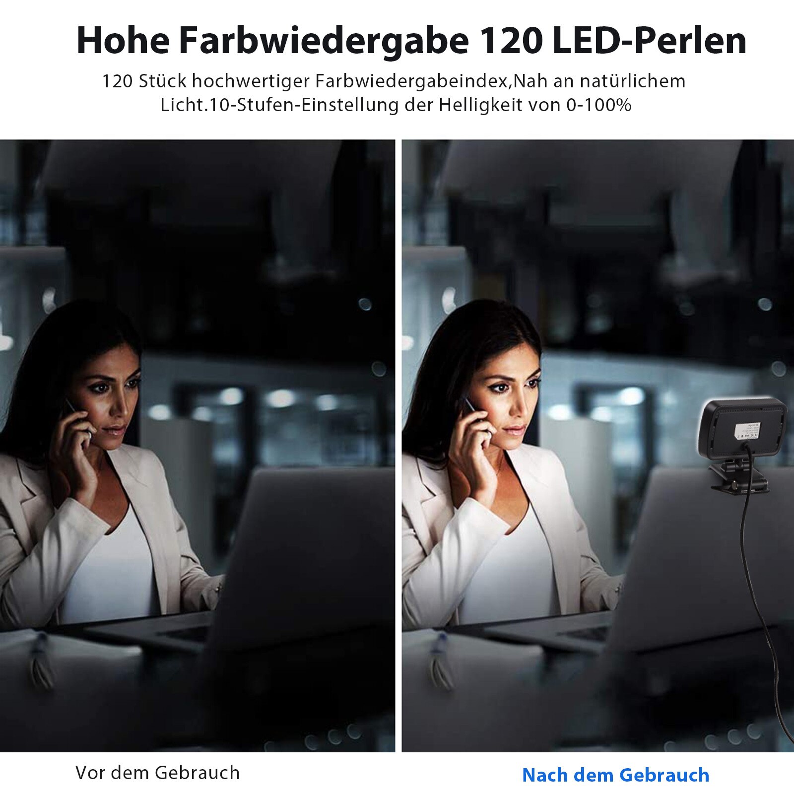 Kit di illuminazione per videoconferenza, luce a Clip per Laptop/Computer con 10 livelli di luminosità e 3 colori dimmerabili, luce per Webcam per Zoo