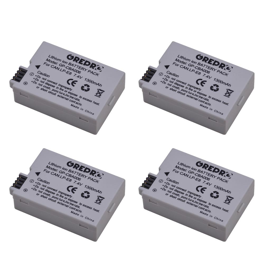 2Pcs LP-E8 LPE8 LP E8 Camera Battery + LED Dual Charger with type-C port for Canon EOS 550D 600D 650D 700D X4 X5 X6i X7i T2i T3i: 4x Battery
