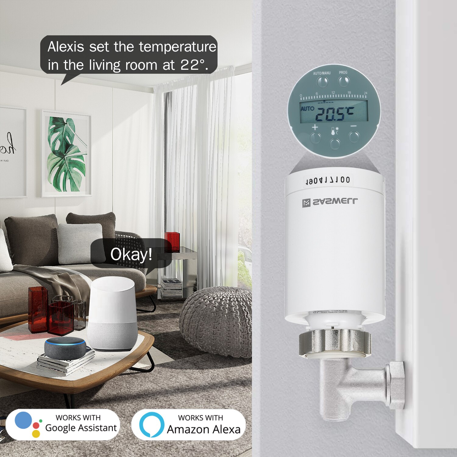 Smart Heating Radiator Thermostat Compatible Alexa Google Home Programmable Thermostatic Radiator Valv Temperature Controller