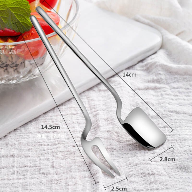 1Pcs Keuken Tool Luxe Stijl Roestvrij Staal Servies Cooffee Lepel Lange Handvat Cake Dessert Vorken Fruit Vork