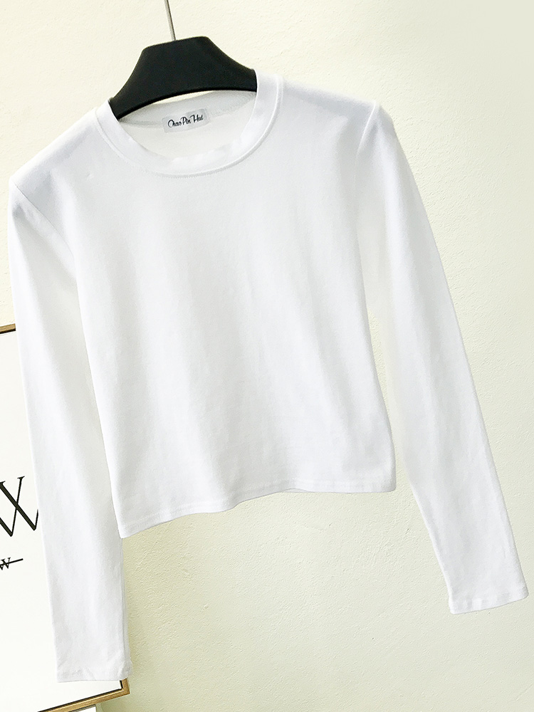 Ropa negra sexi para Mujer, Ropa de Mujer con cuello redondo y manga larga para ombligo, Ropa informal de para Mujer: M / Blanco