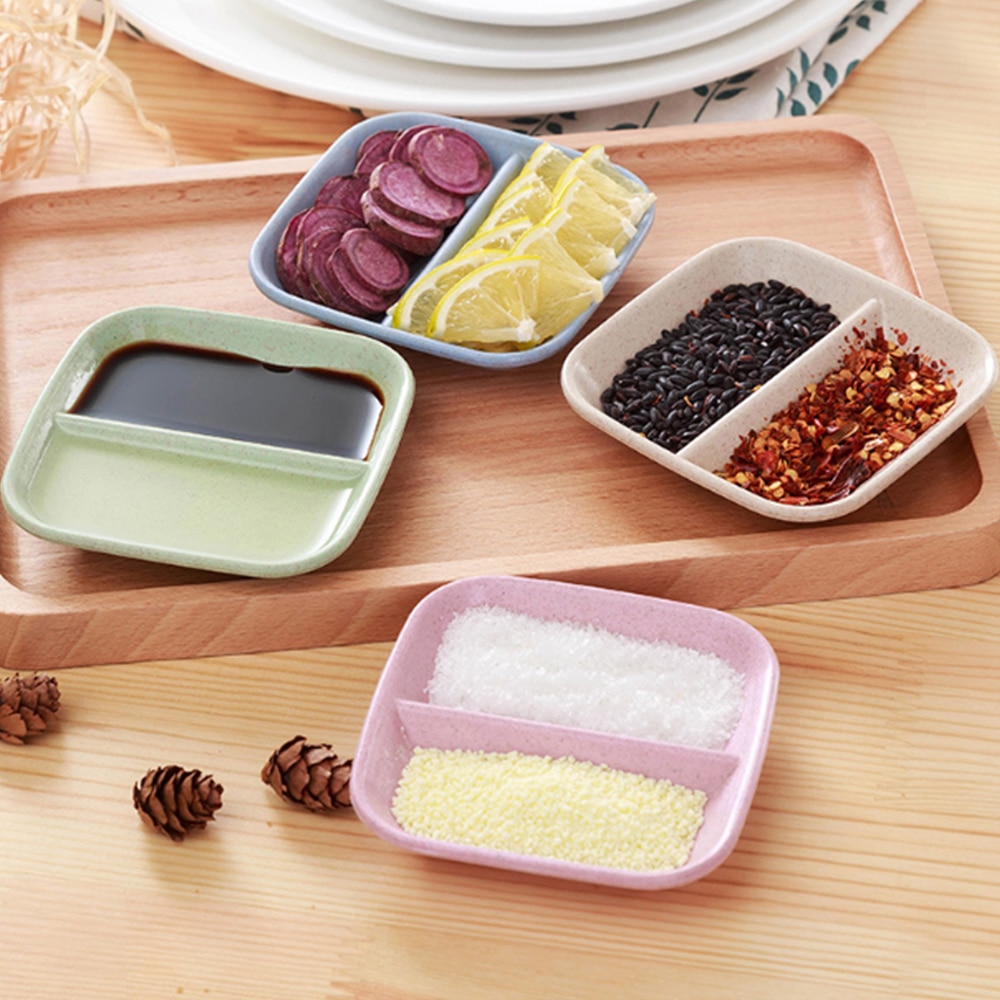 2In1 de salsa para condimentar azúcar ensalada de pasta de tomate platos Snack Bowl Dip pequeños platos plato de especias de cocina vajilla herramienta