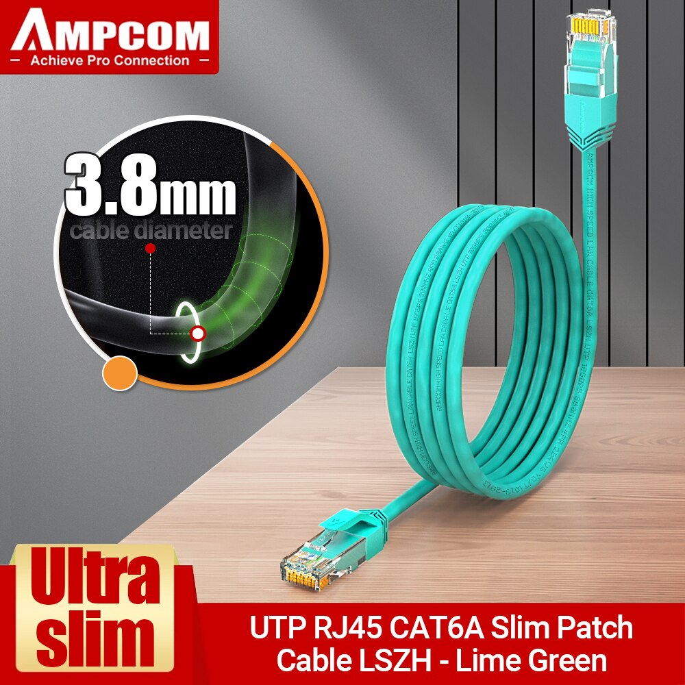 AMPCOM Ultra Slim Cat6a Network Cable, 3.8mm LSZH UTP RJ45 LAN Internet Network High Speed Cables Wire for Router Modem PC: Brown / 10m