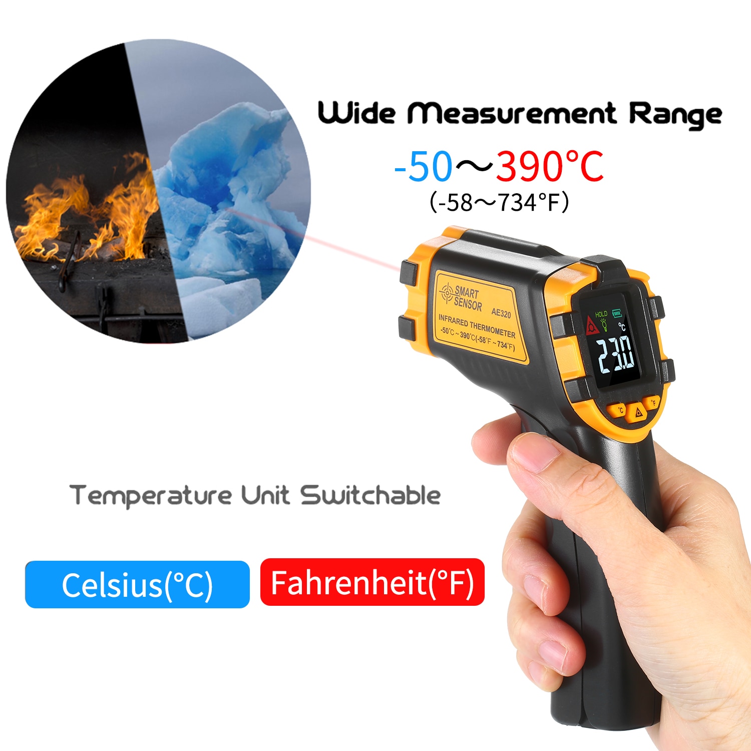 SMART SENSOR Thermometer Digital Non-contact IR Infrared Thermometer Temperature Tester Pyrometer Industrial Thermometer