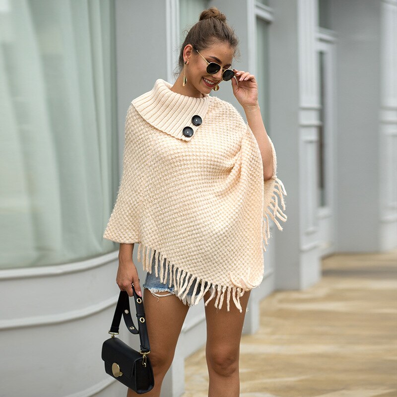 Casual høstkappe overfrakk ponco dame kintting dusk topper vintage capes sjalknapper yttertøy vinterkappe gensere