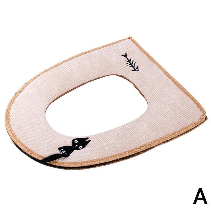 1pc kot kreskówkowy pokrowiec na deskę sedesową mata śliczny haftowany zagęścić zamek wodoodporny cieplej zmywalny toaleta poszewka na siedzisko: A