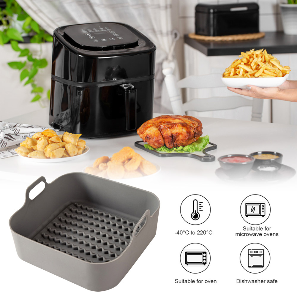 AirFryer Silicone Pot Baking Replacement Square Tray Air Fryer Oven Heating Basket Pan Mat Reusable Kitchen Fryer Accessories