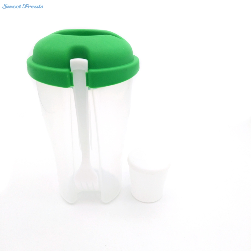 Fresh Salad Container Serving Cup Shaker with Dressing Container Fork Food Storage, Use This Bowl for Picnic, Lunch to Go