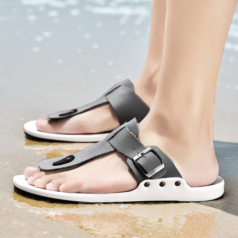Canvas Sandals Men Black Blue Grey Flip Flops Casual Flat Sandals Summer Beach Slipper Men Comfort Flip Flops Shoes