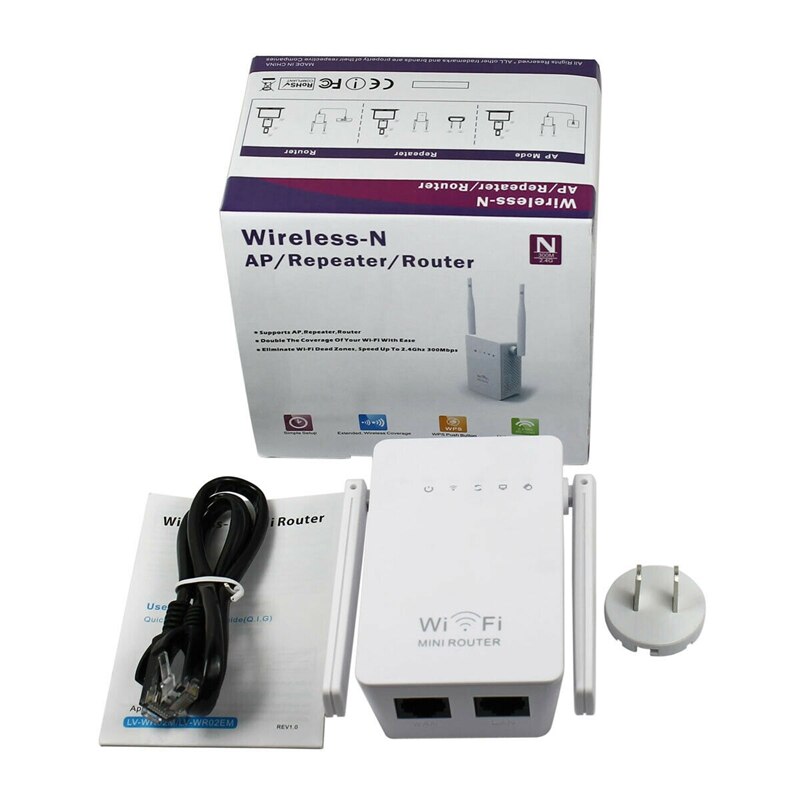 300Mbps WiFi Repeater Wireless-N Range Extender Wi-Fi Signal Booster Network Router 2.4G External Antennas US Plug