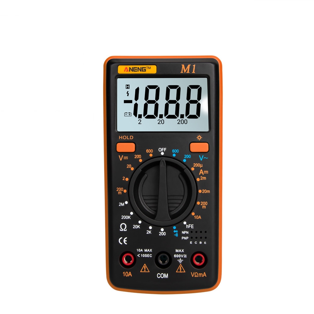 Draagbare aeng  m1 digitale multimeter lcd-achtergrondverlichting, hoge precisie ac/dc-spanning, stroom, weerstand, transistor, continuïteitstester: Oranje