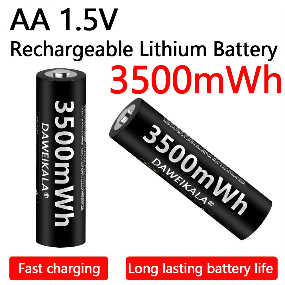 Pilas AA recargables de iones de litio de alta capacidad, pilas AA de 1,5 V, 3500mWh para juguetes de Control remoto, carga rápida ligera