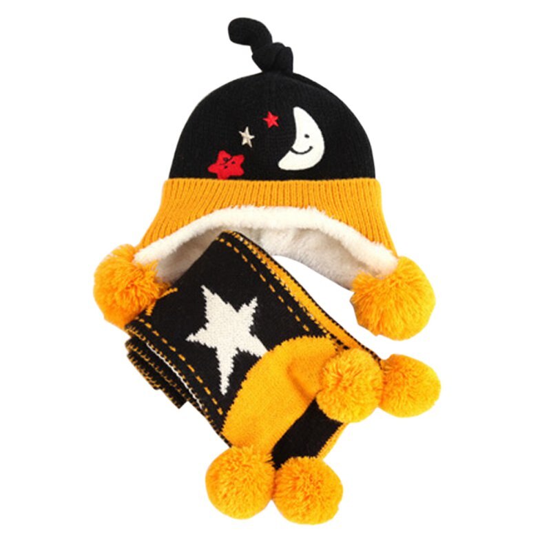 Smartbabyme 2PCs Autumn Winter Baby Hats Scarf Sets Toddler Kids Winter Scarf Hat Set Wool Knitted Crochet Earflap Cap + Scarf