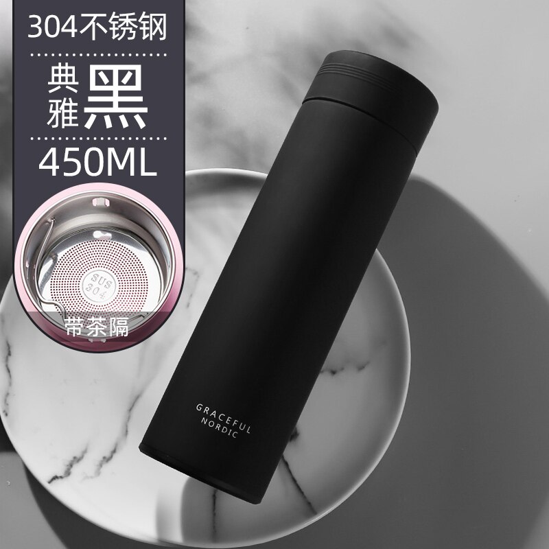 500ml bärbara vattentermos tevakuumflaskor med filter rostfritt stål sport termisk kopp kaffe teflaska företag: Stil en svart