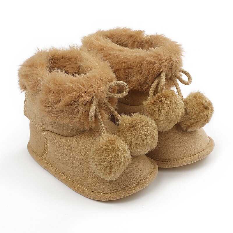 Baby Winter Warm Snowboots Zachte Zool Bont Gevoerde Pom Pom Enkellaarsjes Antislip Baby Prewalkers casual Footwear: Khaki / 13