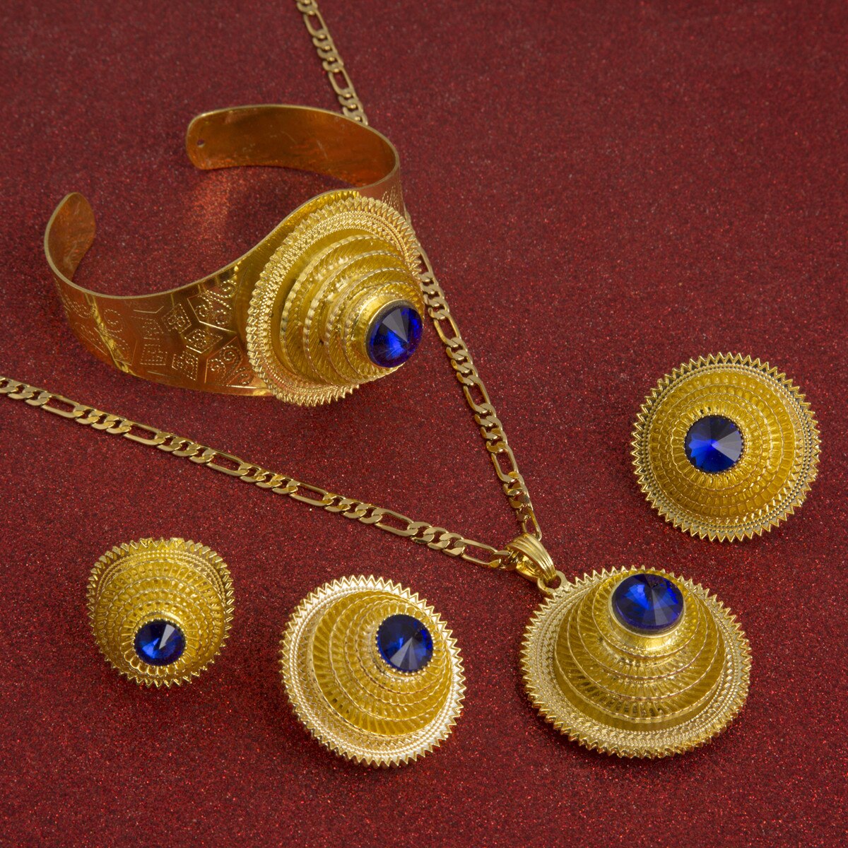 Set di gioielli da sposa con collana con ciondolo in zircone rosso oro etiopia per orecchini da donna con anelli etnici etiopi in Africa