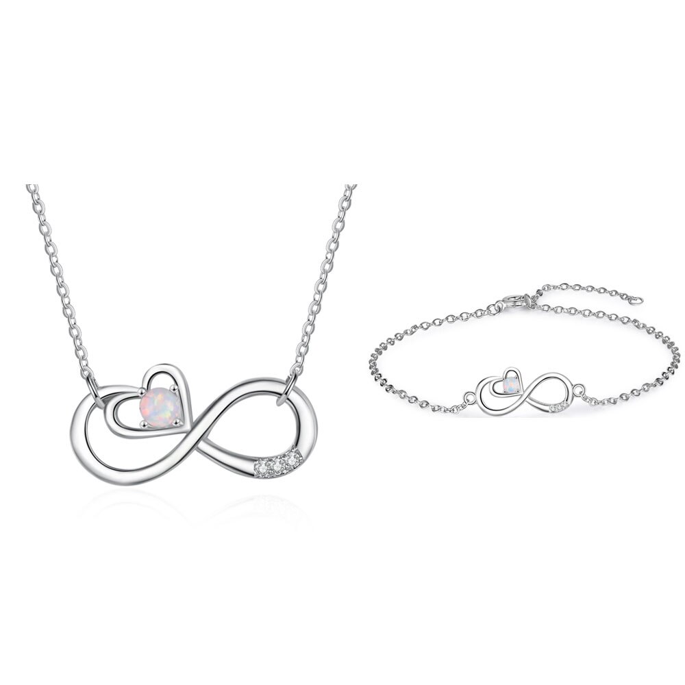 Infinity Love Heart-collares de ópalo de Plata de Ley 925, pulseras de cadena ajustables para mujer, conjuntos de joyería nupcial para boda: Default Title