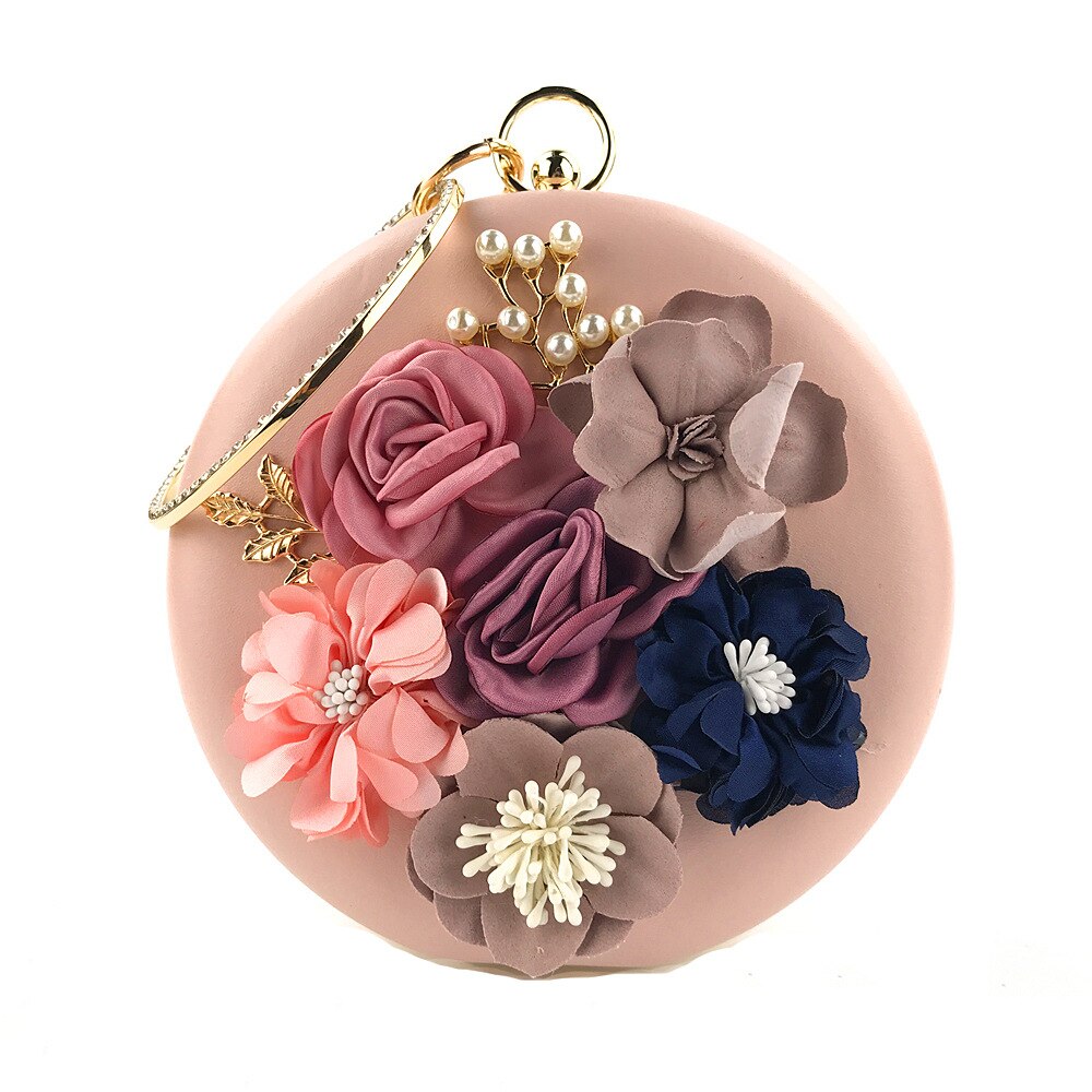 Frauen Blume Kupplungen Runde Blau Abend Taschen Handtaschen Hochzeit Kupplung Geldbörse verrotten Bolsos Mujer De Marca Famosa Hand Taschen: Rosa